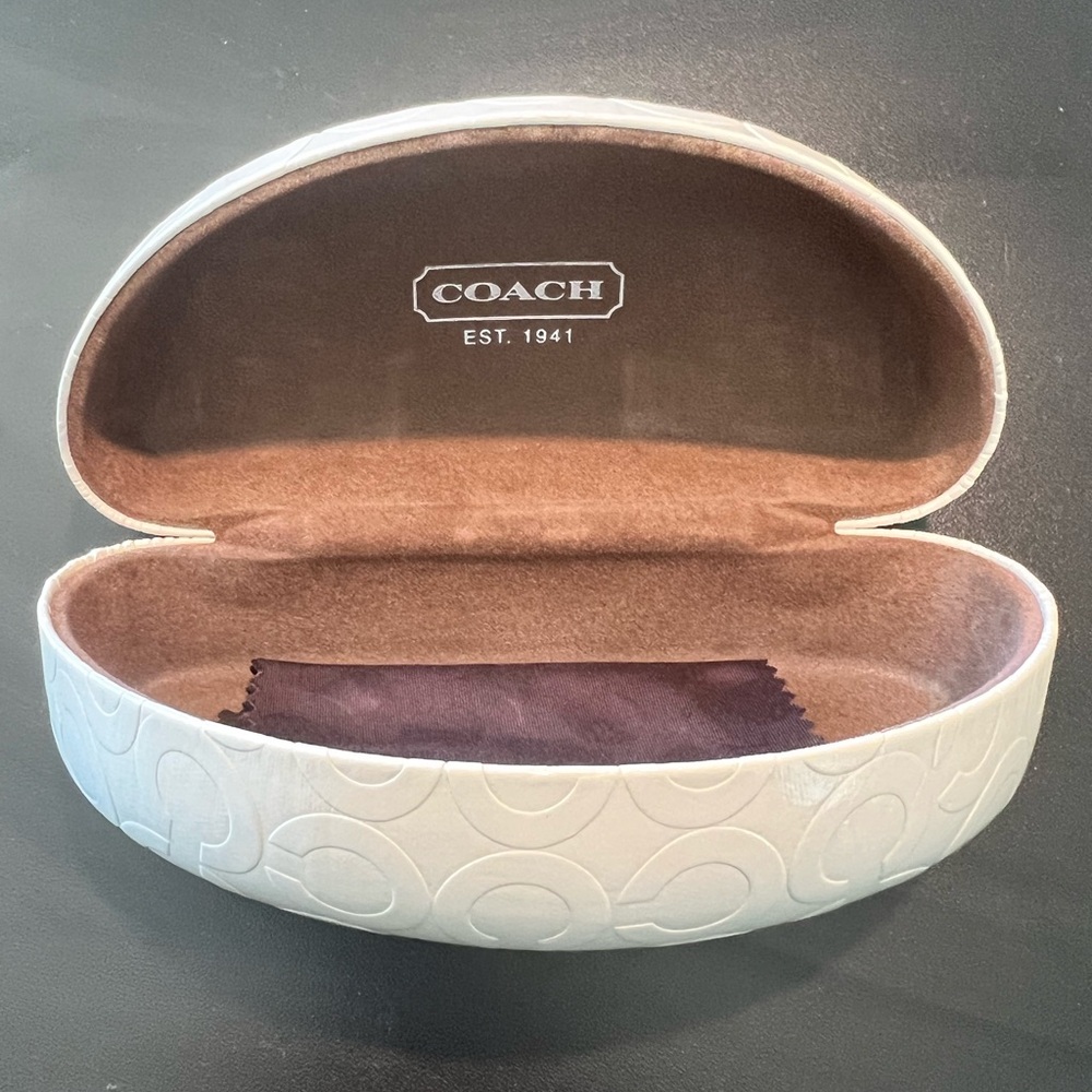 Coach White Embossed Logo Hard Sunglasses Case with Cleaning Cloth